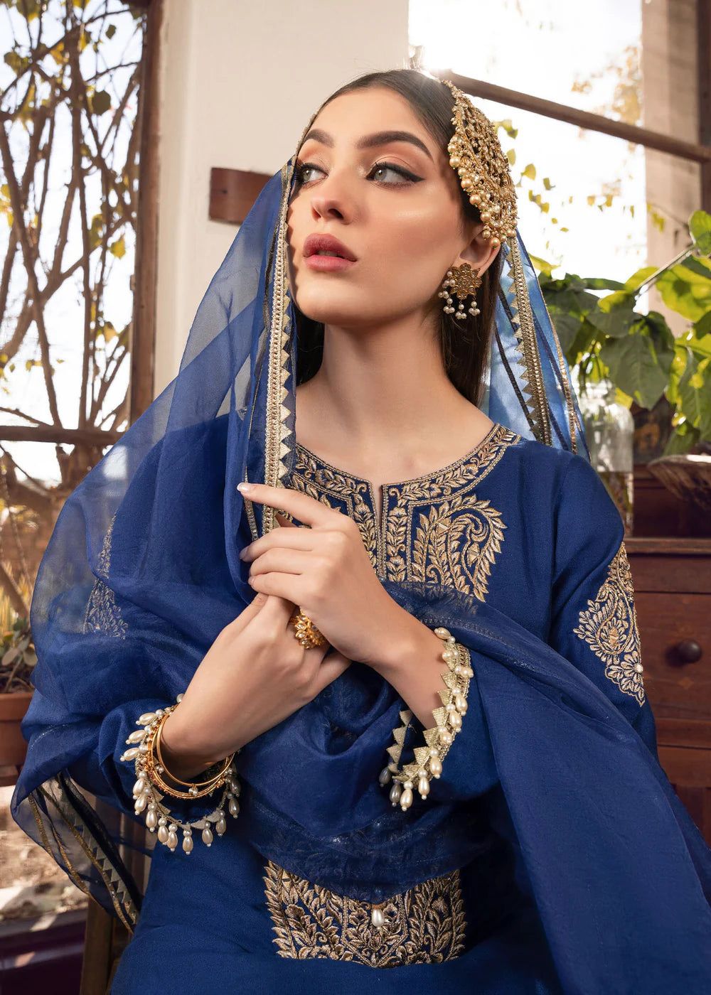 Sonia | Blue Khaddi Silk Embroidered Suit