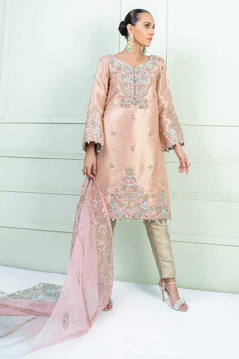 AYRA | Peach Masuri Embroidered Embellished Suit
