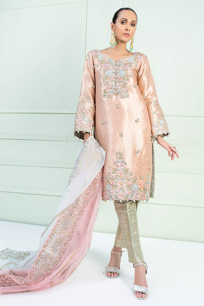 AYRA | Peach Masuri Embroidered Embellished Suit