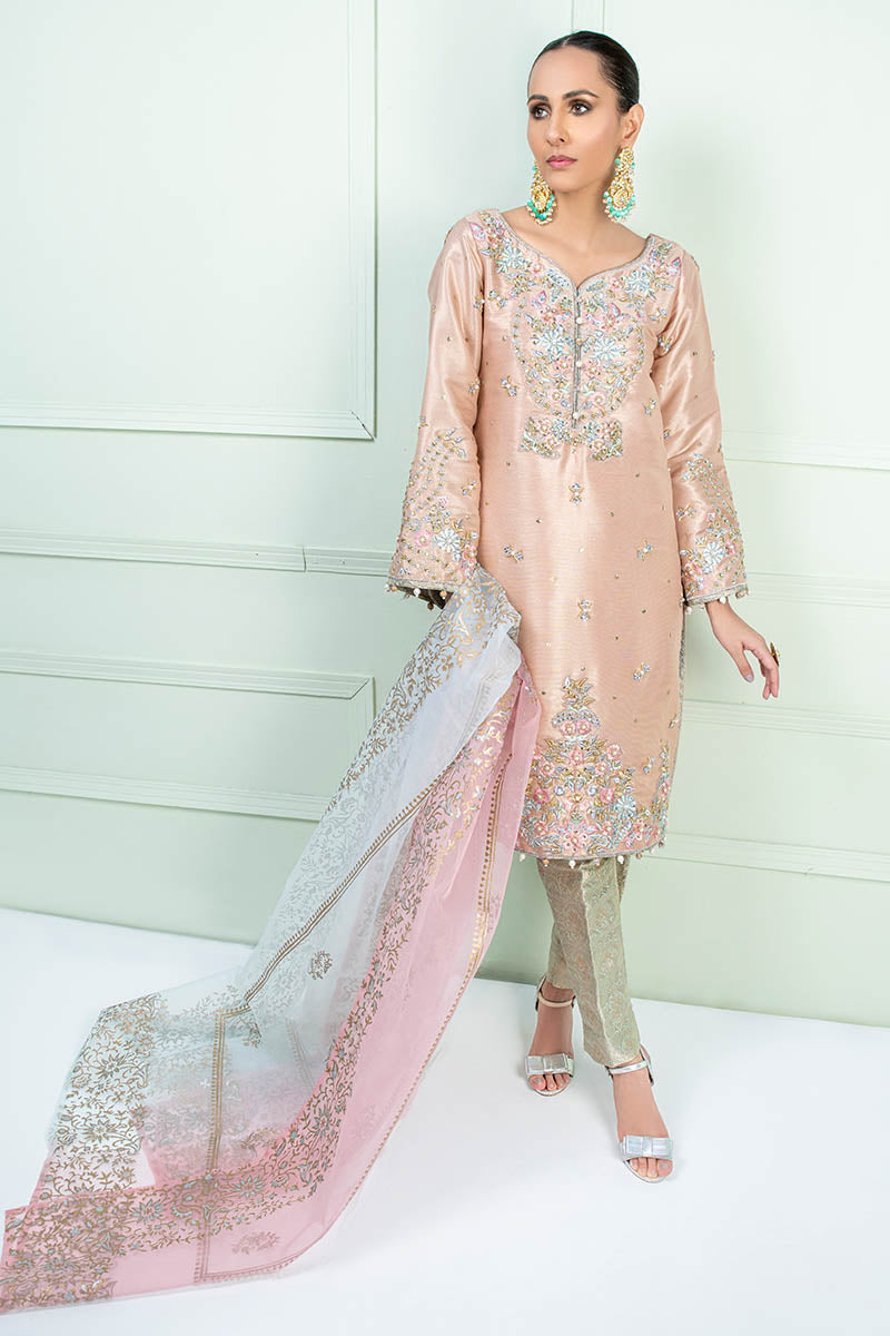 AYRA | Peach Masuri Embroidered Embellished Suit
