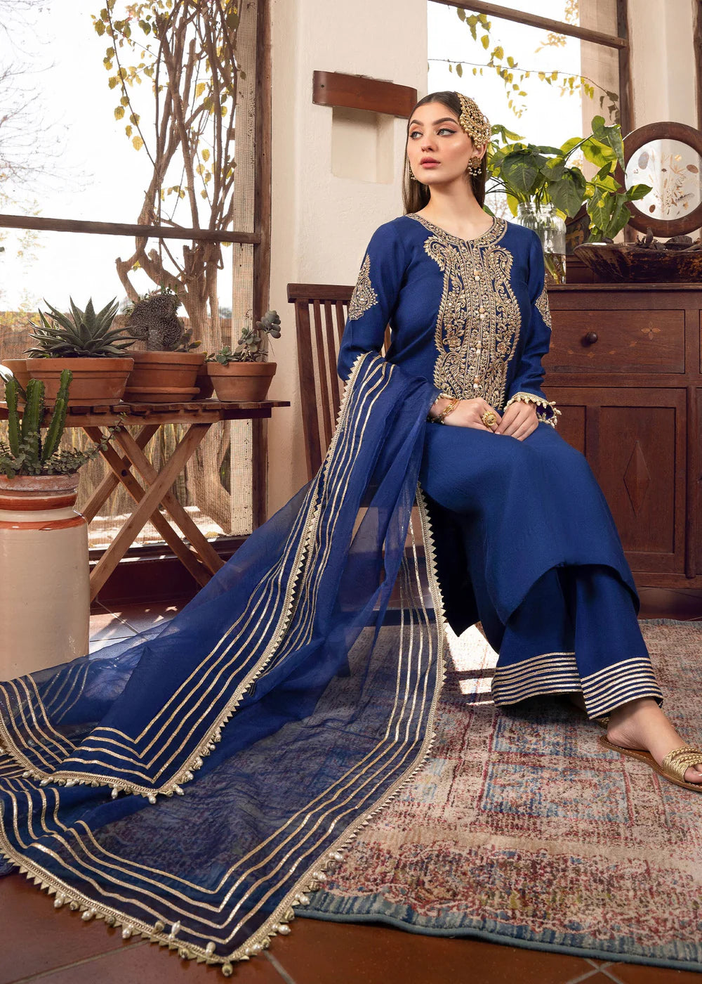 Sonia | Blue Khaddi Silk Embroidered Suit