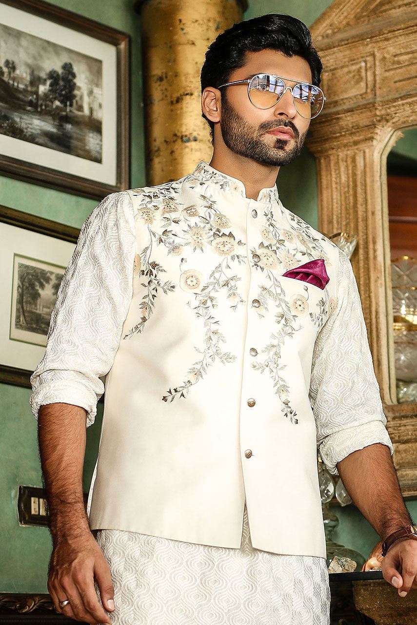 Luxury White Embroidered Chiffon Kurta Pajama Set