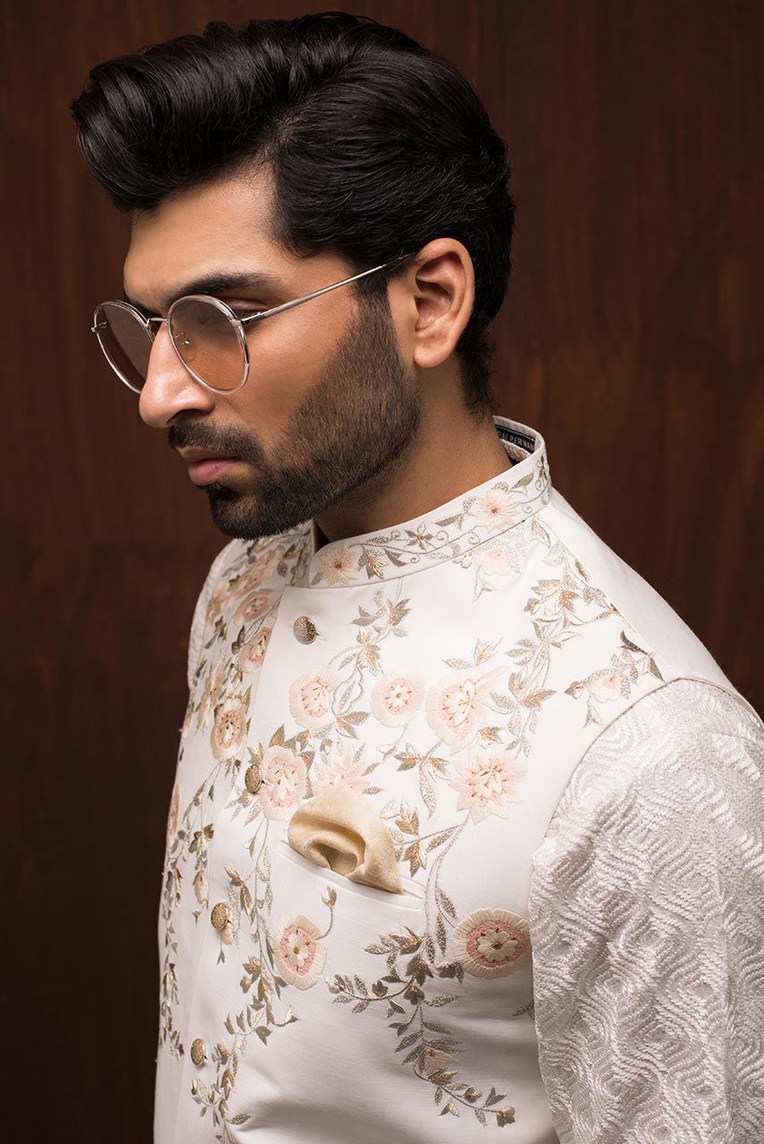 Luxury White Embroidered Chiffon Kurta Pajama Set