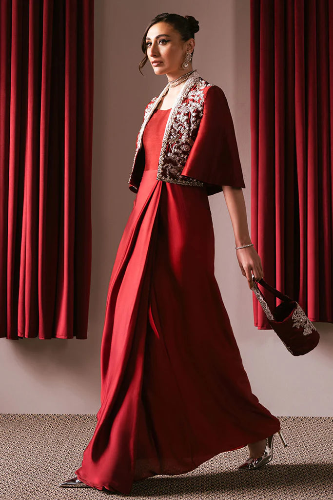 Rose | Festive Wear Silk Embellished Jacket Dress