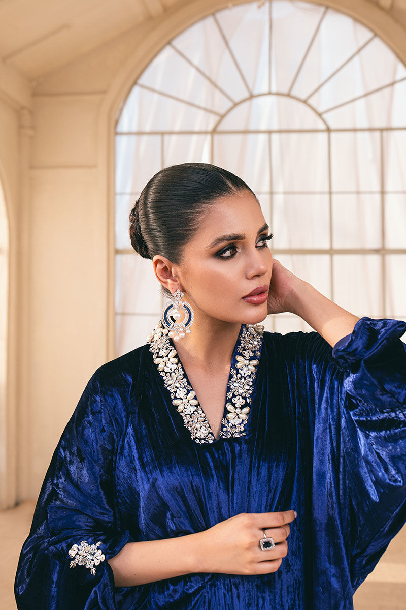 Lazuli | Blue Velvet Embellished Kaftan