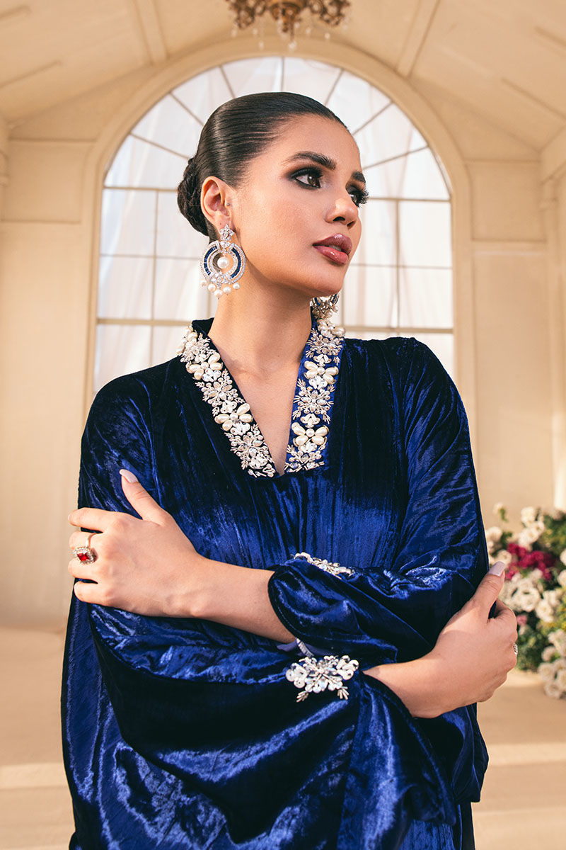 Lazuli | Blue Velvet Embellished Kaftan