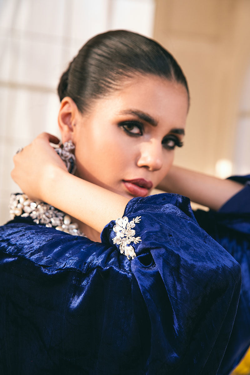 Lazuli | Blue Velvet Embellished Kaftan