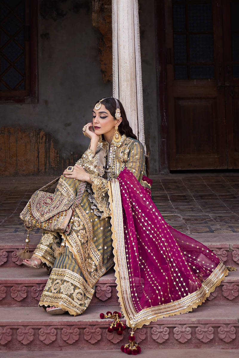 Mohsin Naveed Ranjha | Green Pink Hand Embellished Dress