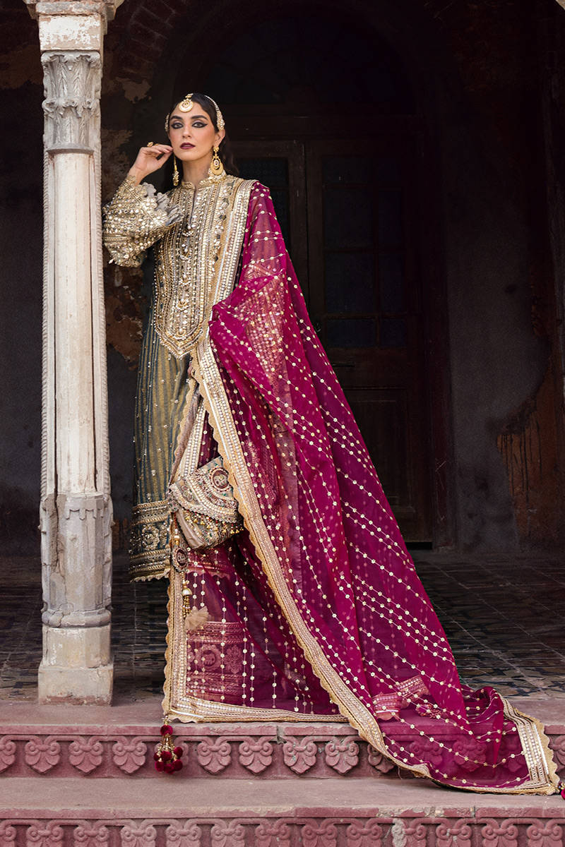 Mohsin Naveed Ranjha | Green Pink Hand Embellished Dress