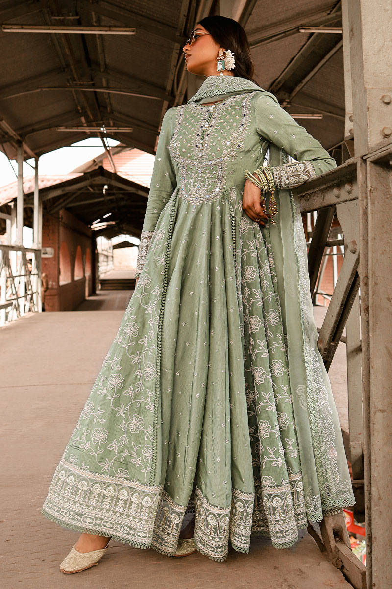 MNR | Sage Green Silk Embroidered Pishwas Chooridar