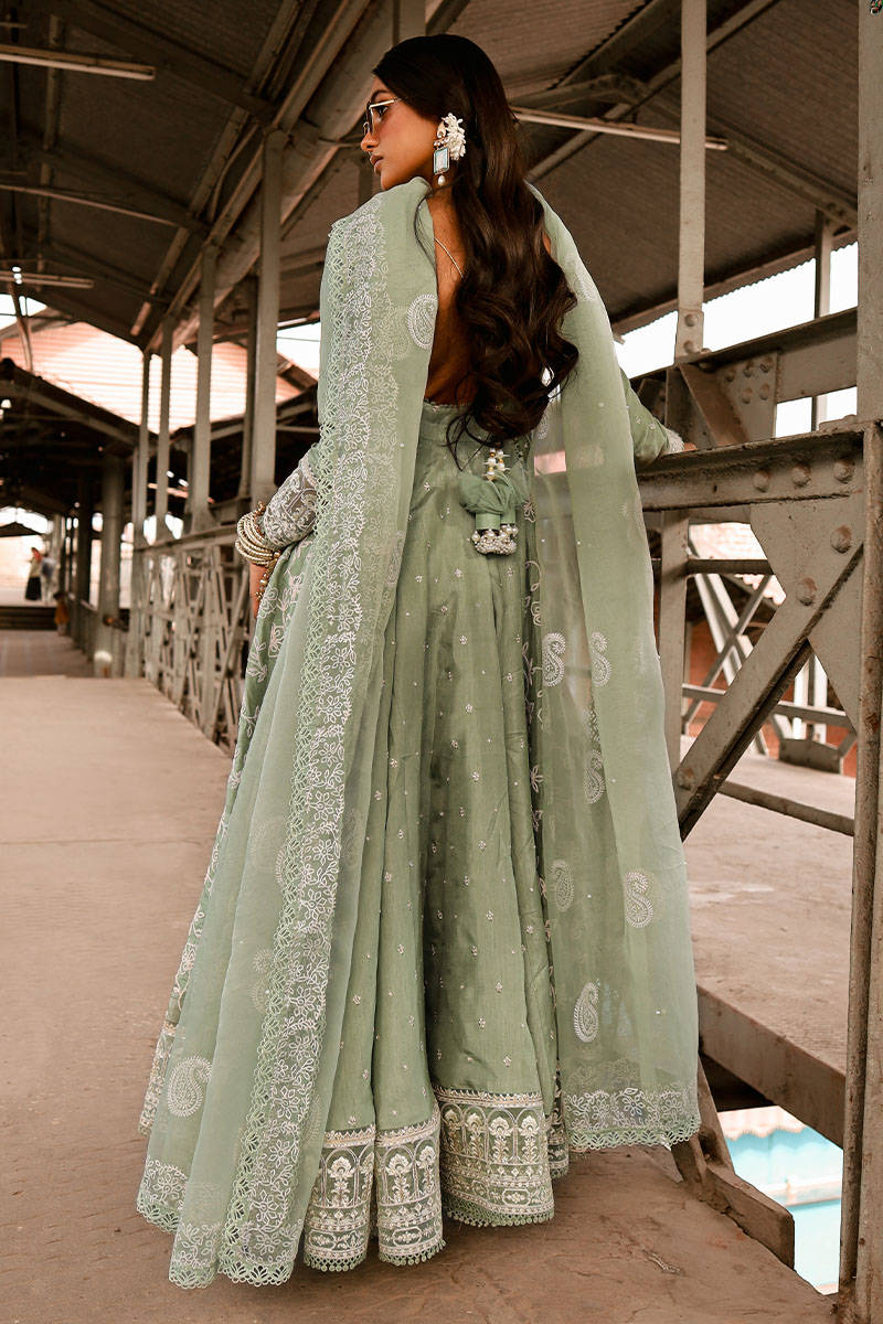 MNR | Sage Green Silk Embroidered Pishwas Chooridar