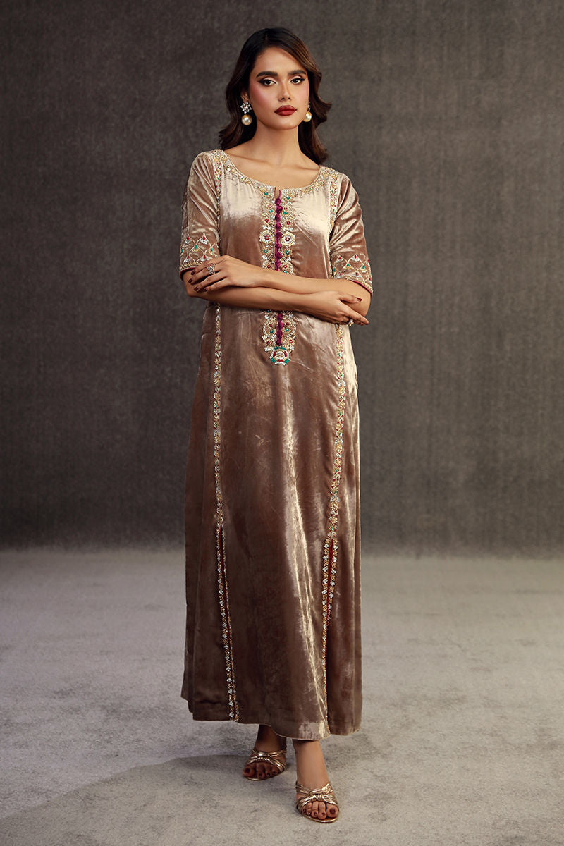 Celestial Pearl | Champaign Velvet Embellished Suit