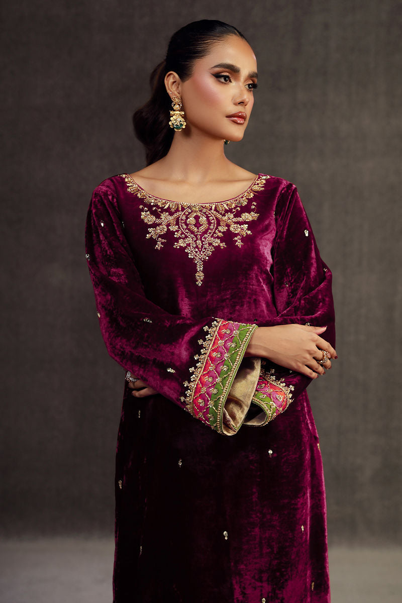 PARIZA | Rasberry Pink Velvet Embellished Suit