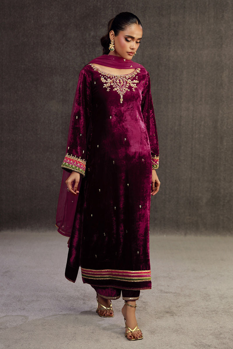 PARIZA | Rasberry Pink Velvet Embellished Suit