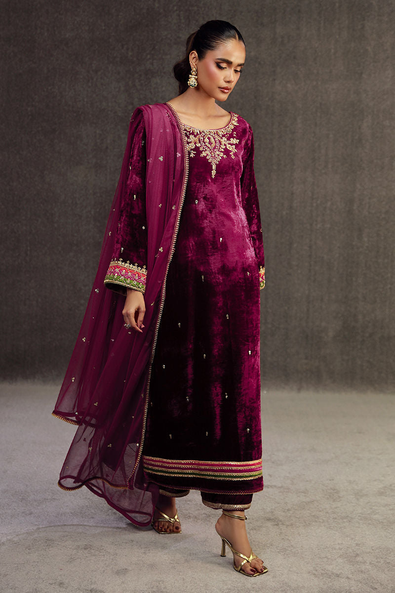 PARIZA | Rasberry Pink Velvet Embellished Suit