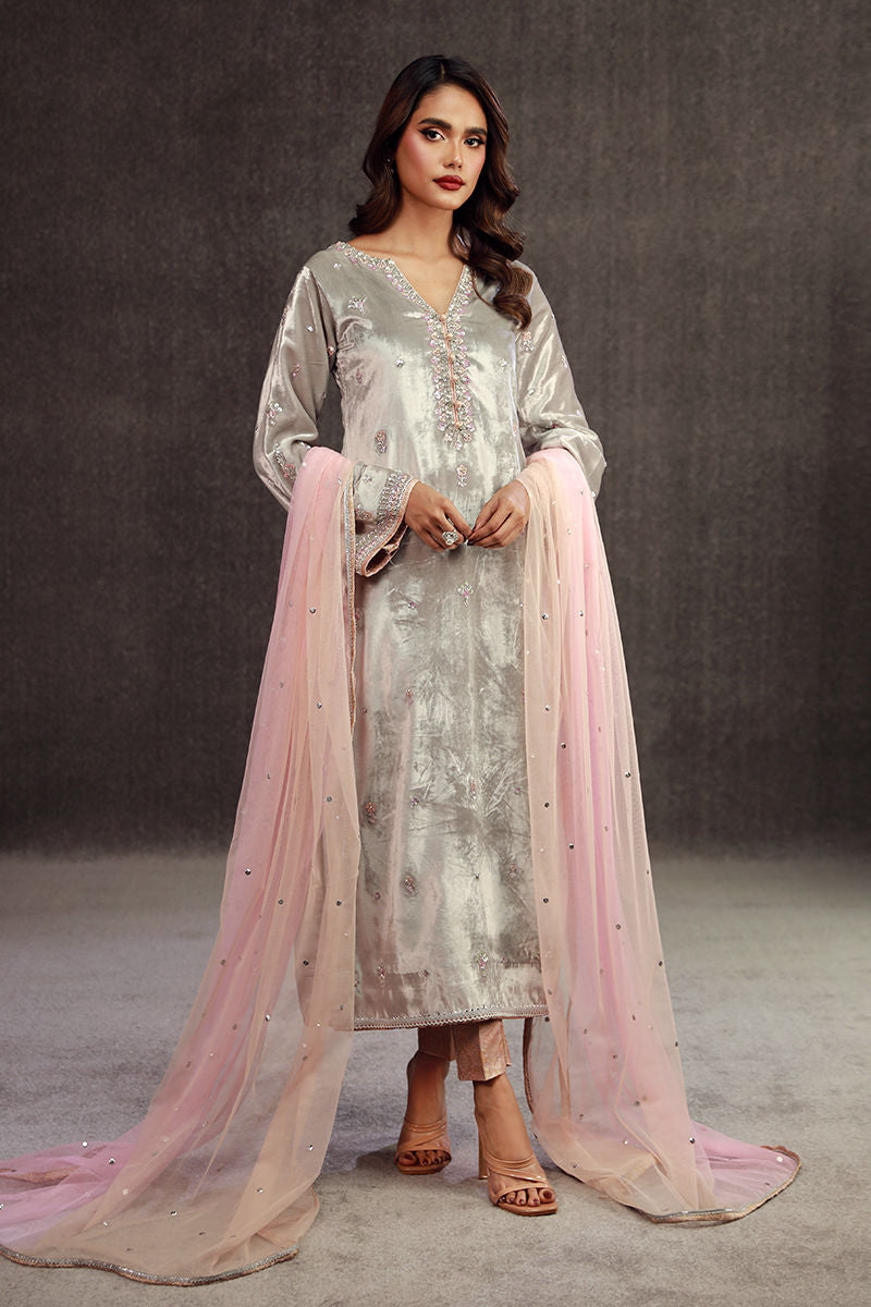 JIBA | Silver Grey Velvet Embellished Suit