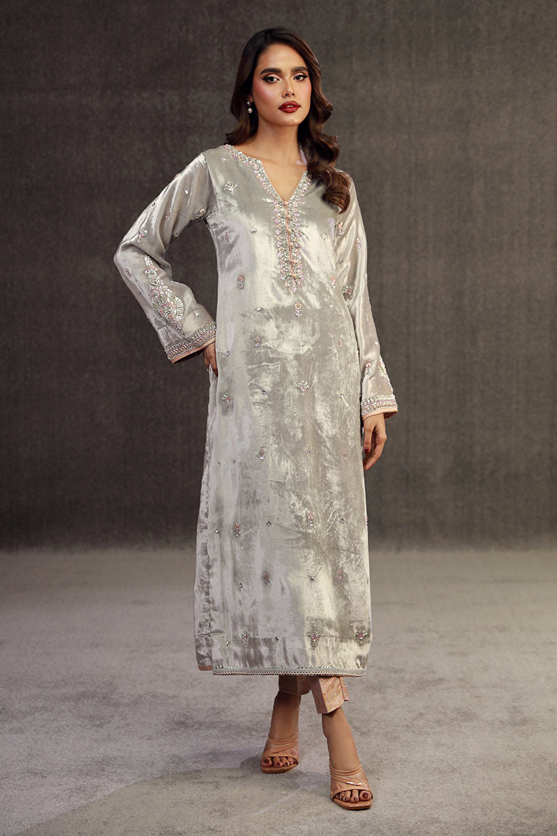 JIBA | Silver Grey Velvet Embellished Suit