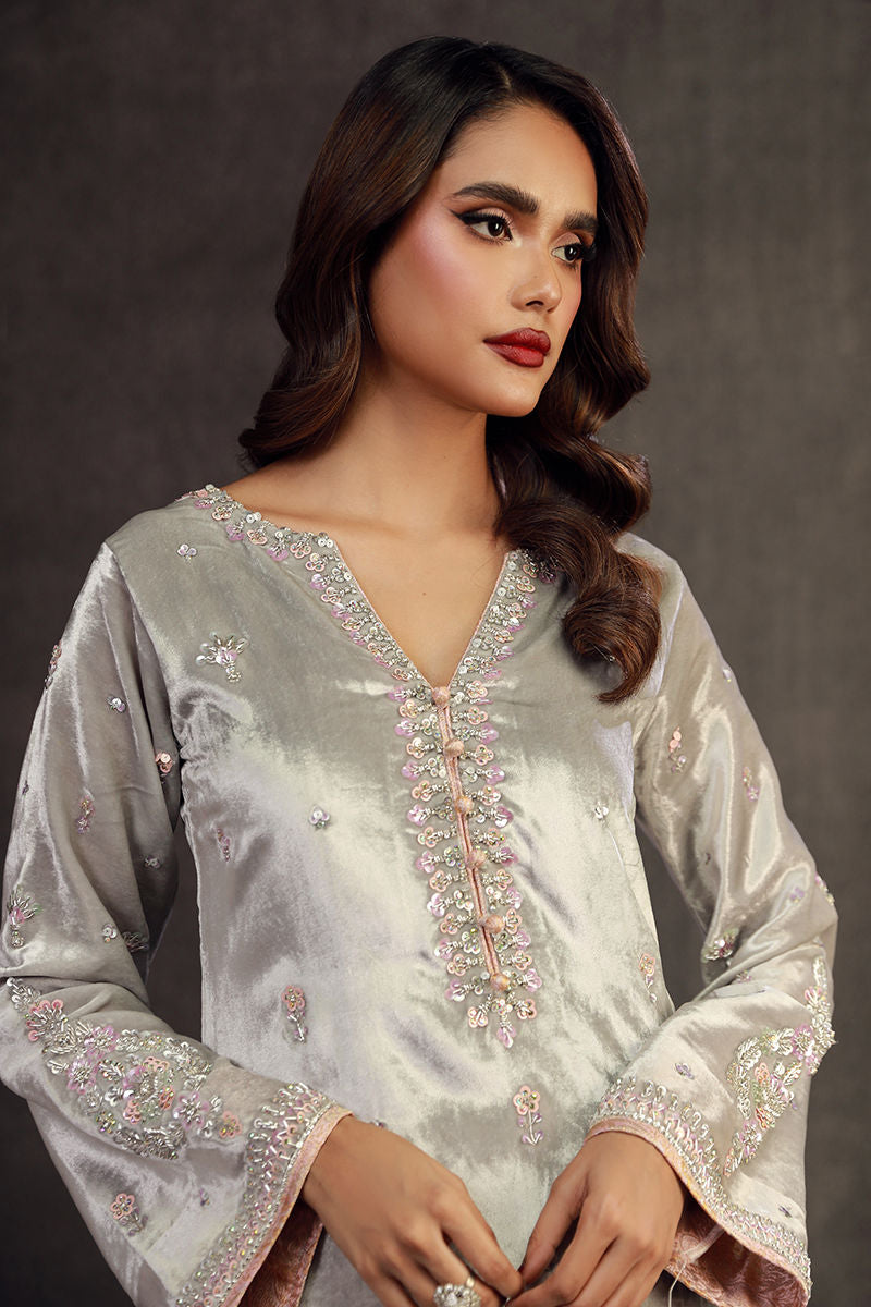 JIBA | Silver Grey Velvet Embellished Suit