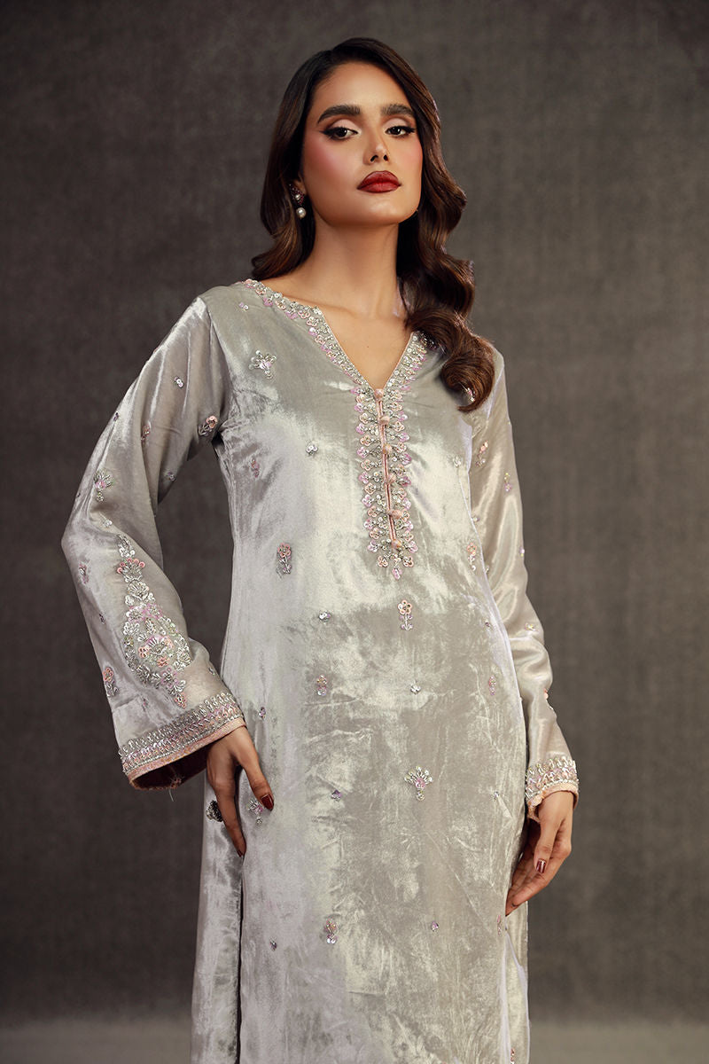 JIBA | Silver Grey Velvet Embellished Suit