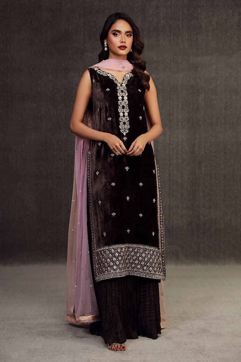 ILHAM | Chocolate Brown Velvet Embellished Suit