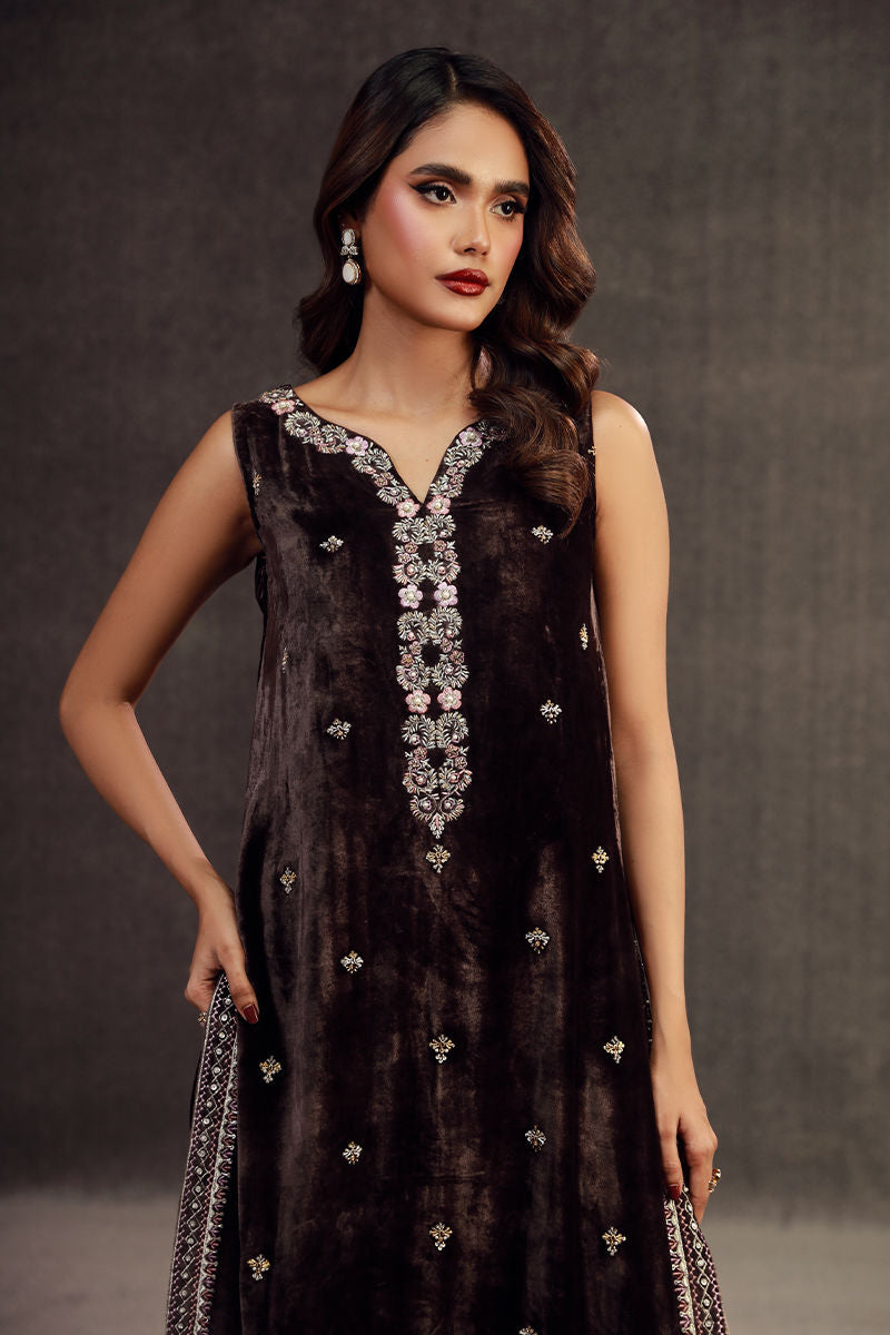 ILHAM | Chocolate Brown Velvet Embellished Suit