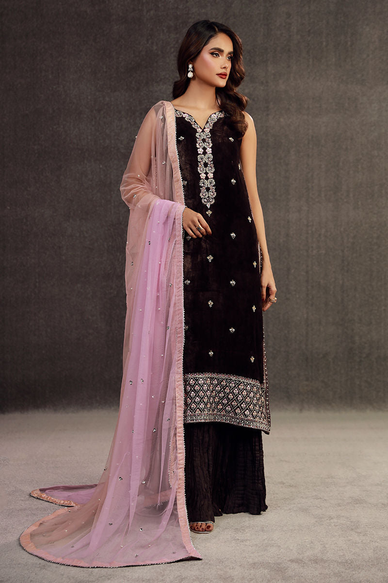 ILHAM | Chocolate Brown Velvet Embellished Suit