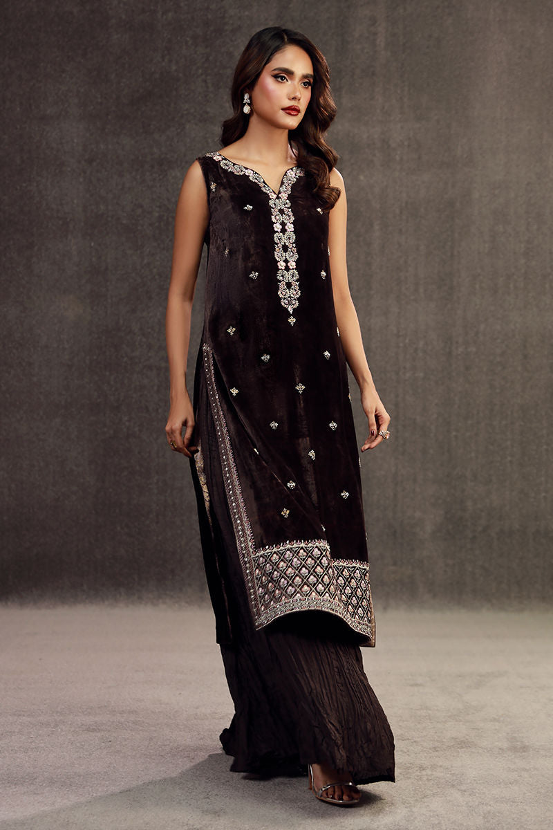 ILHAM | Chocolate Brown Velvet Embellished Suit