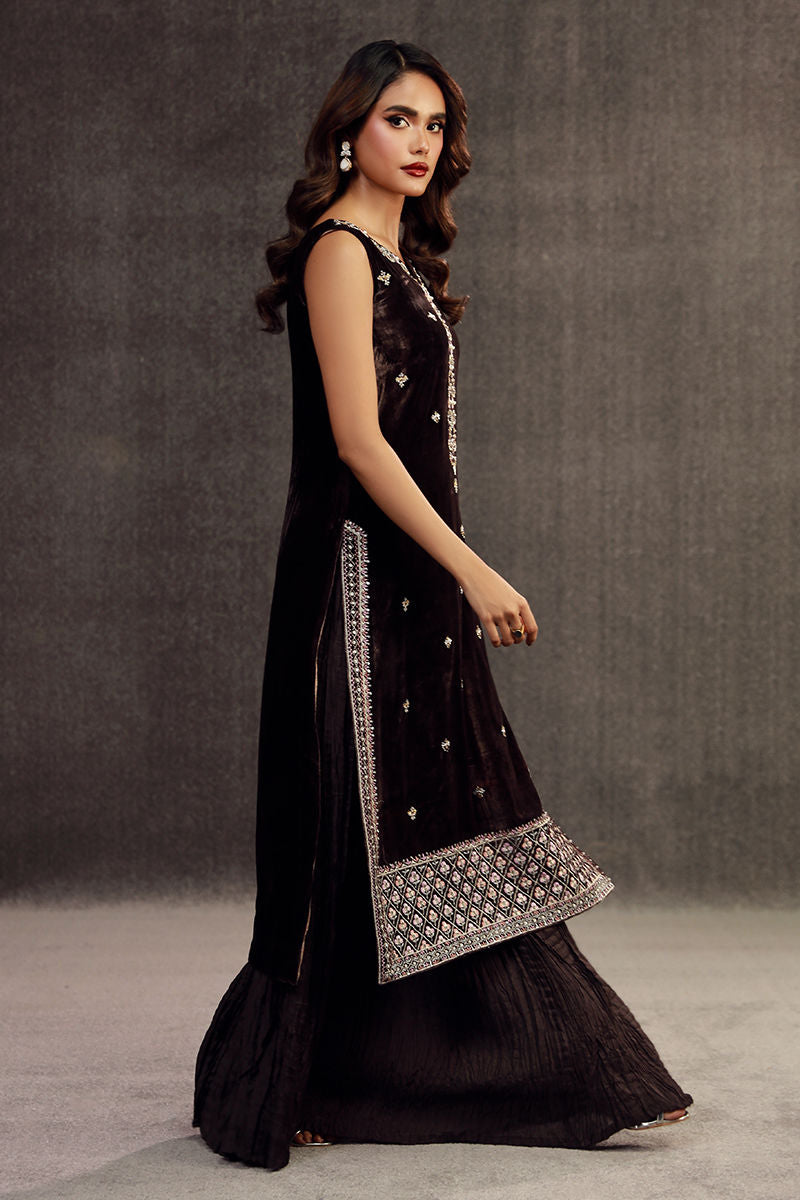 ILHAM | Chocolate Brown Velvet Embellished Suit