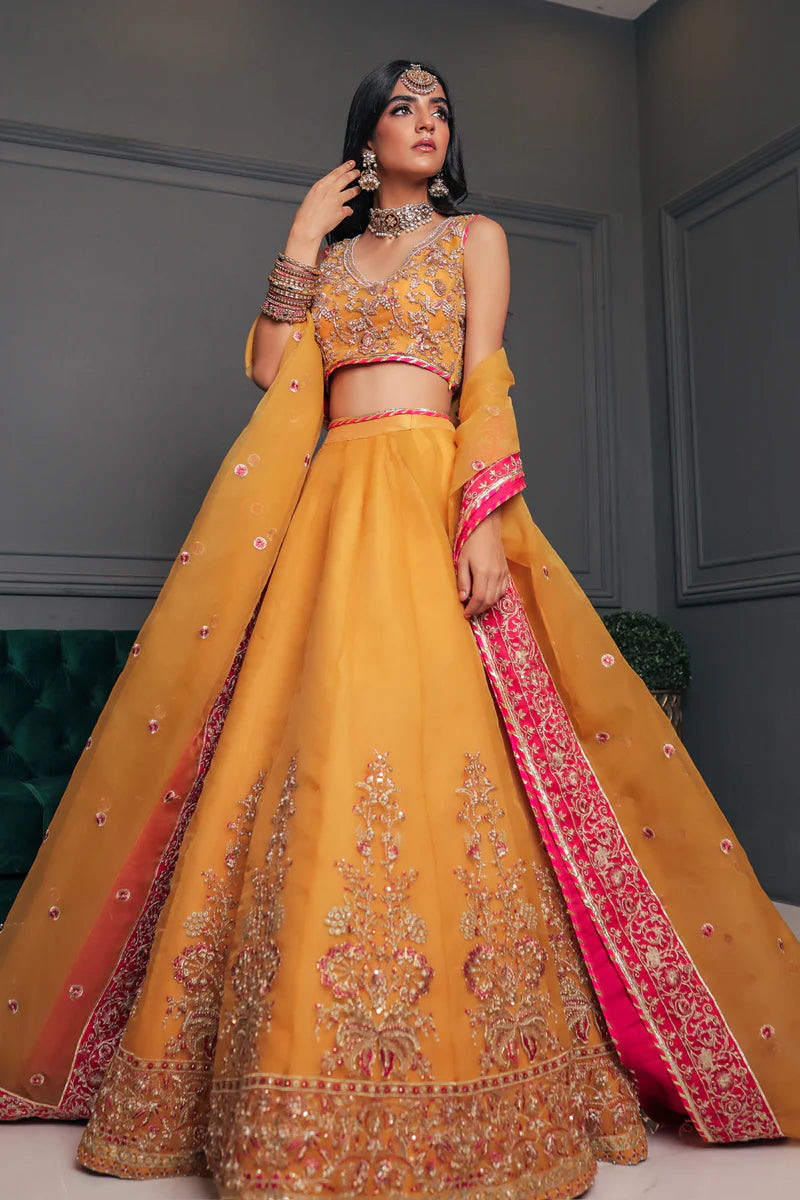 Sanni | Mustrard Pure Organza Hand Embellished Lehenga