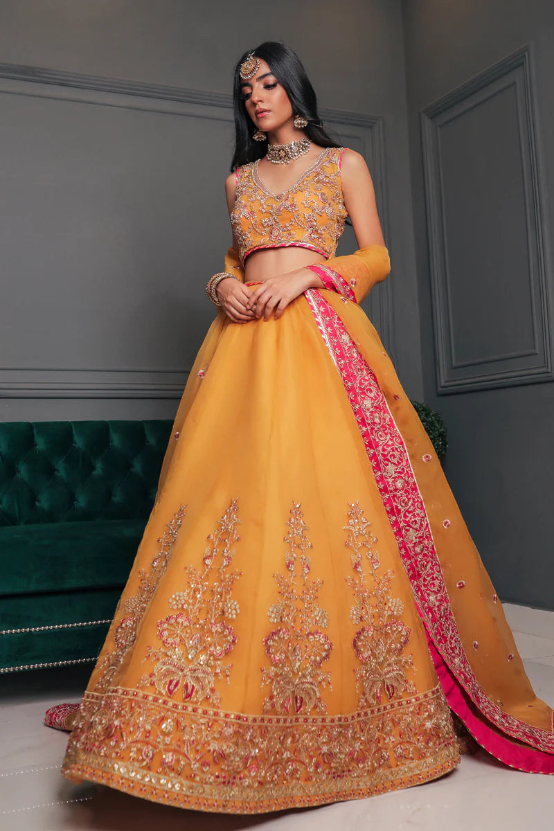 Sanni | Mustrard Pure Organza Hand Embellished Lehenga