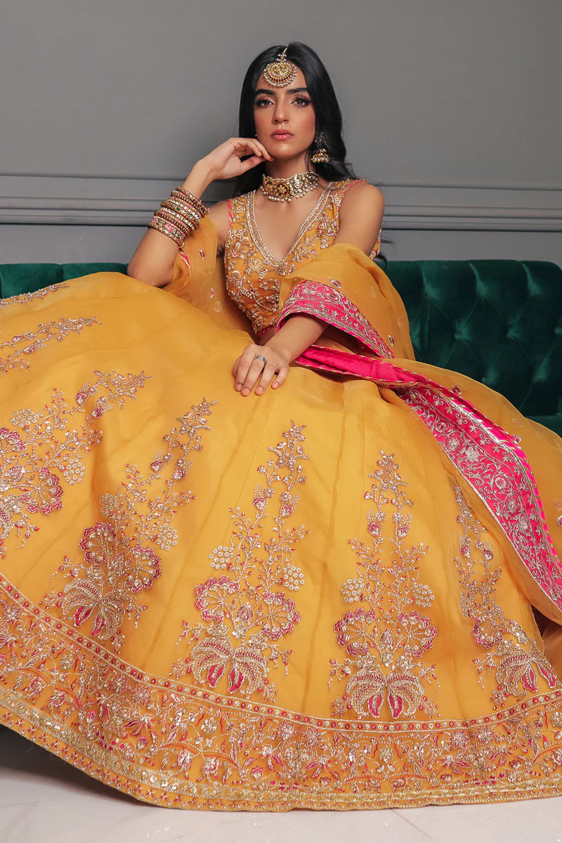 Sanni | Mustrard Pure Organza Hand Embellished Lehenga