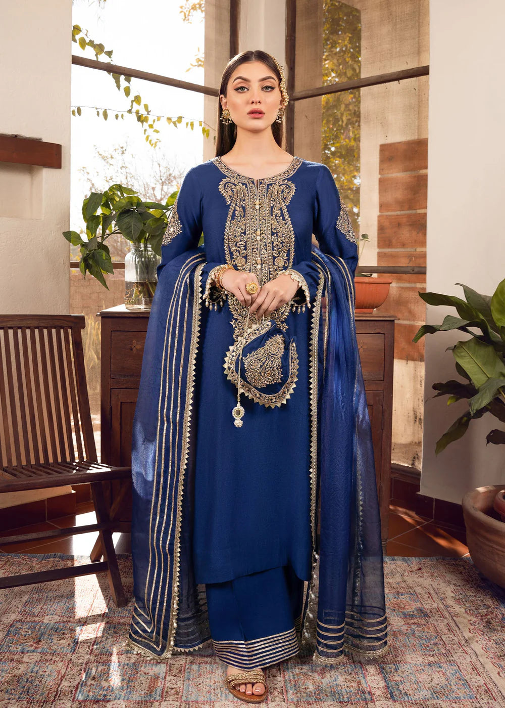 Sonia | Blue Khaddi Silk Embroidered Suit