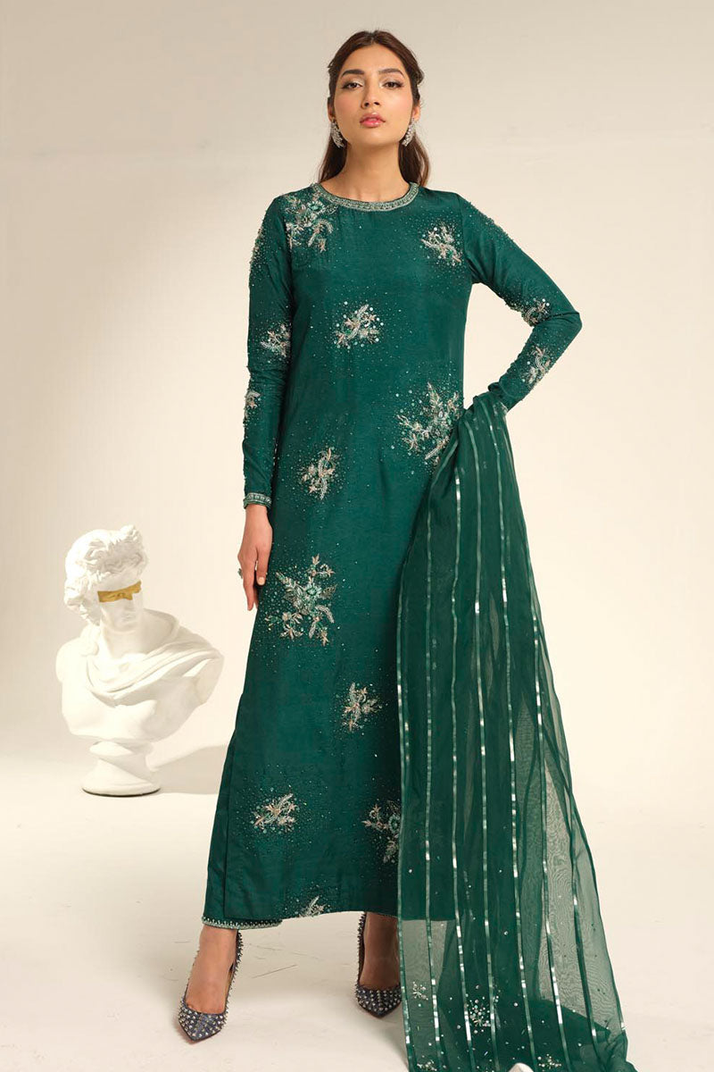 Carol | Green Korean Silk Embellished Suit