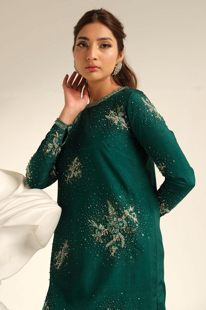 Carol | Green Korean Silk Embellished Suit
