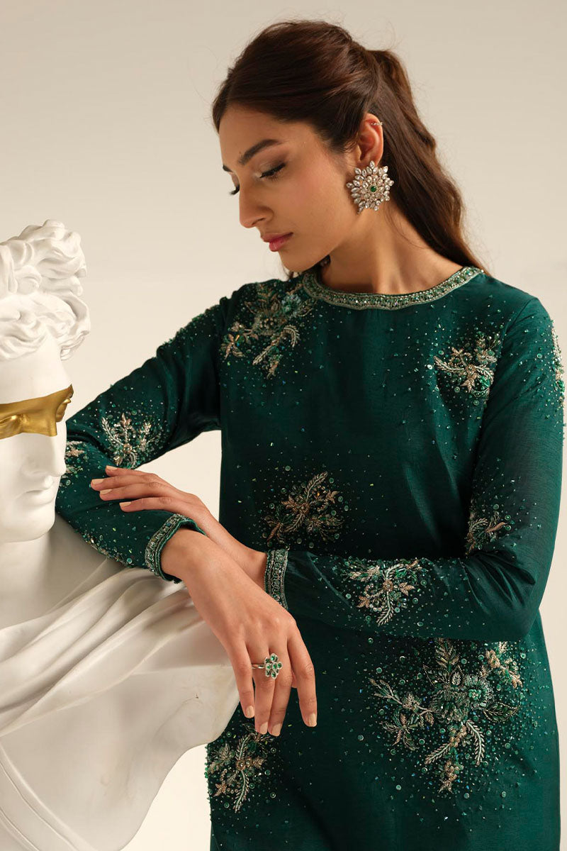 Carol | Green Korean Silk Embellished Suit