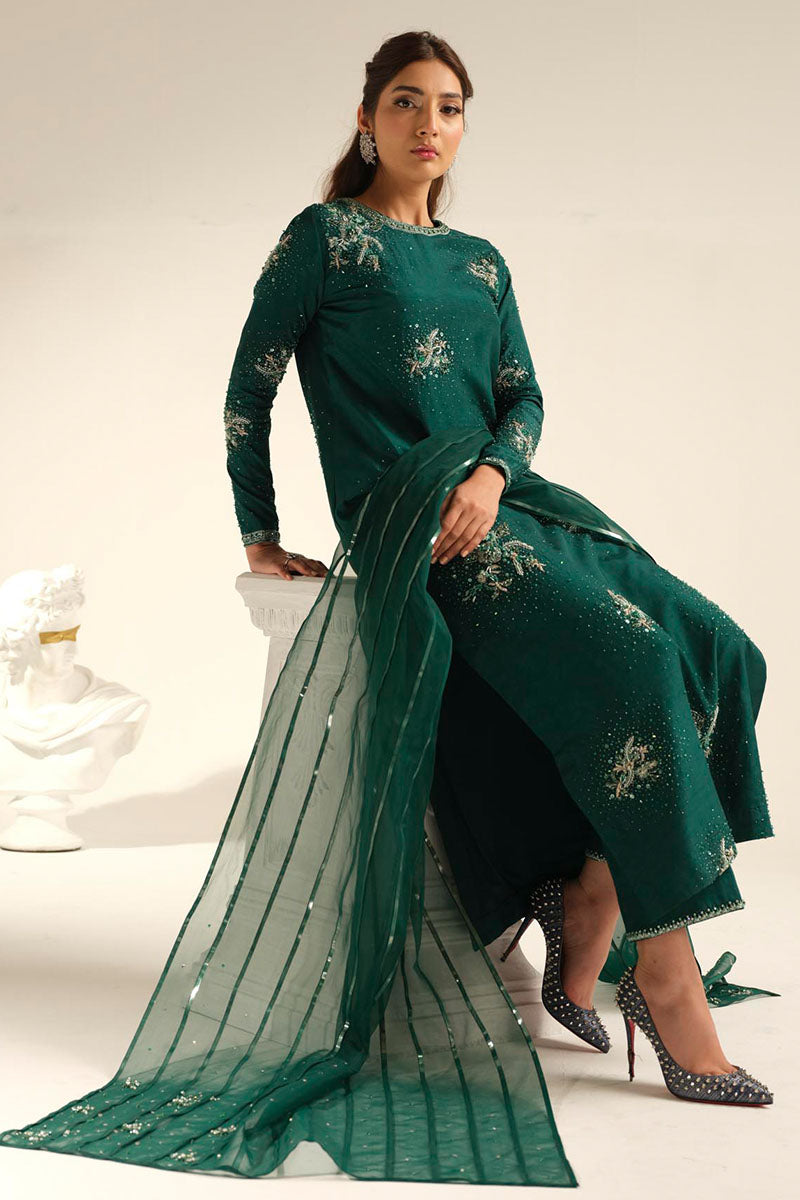 Carol | Green Korean Silk Embellished Suit