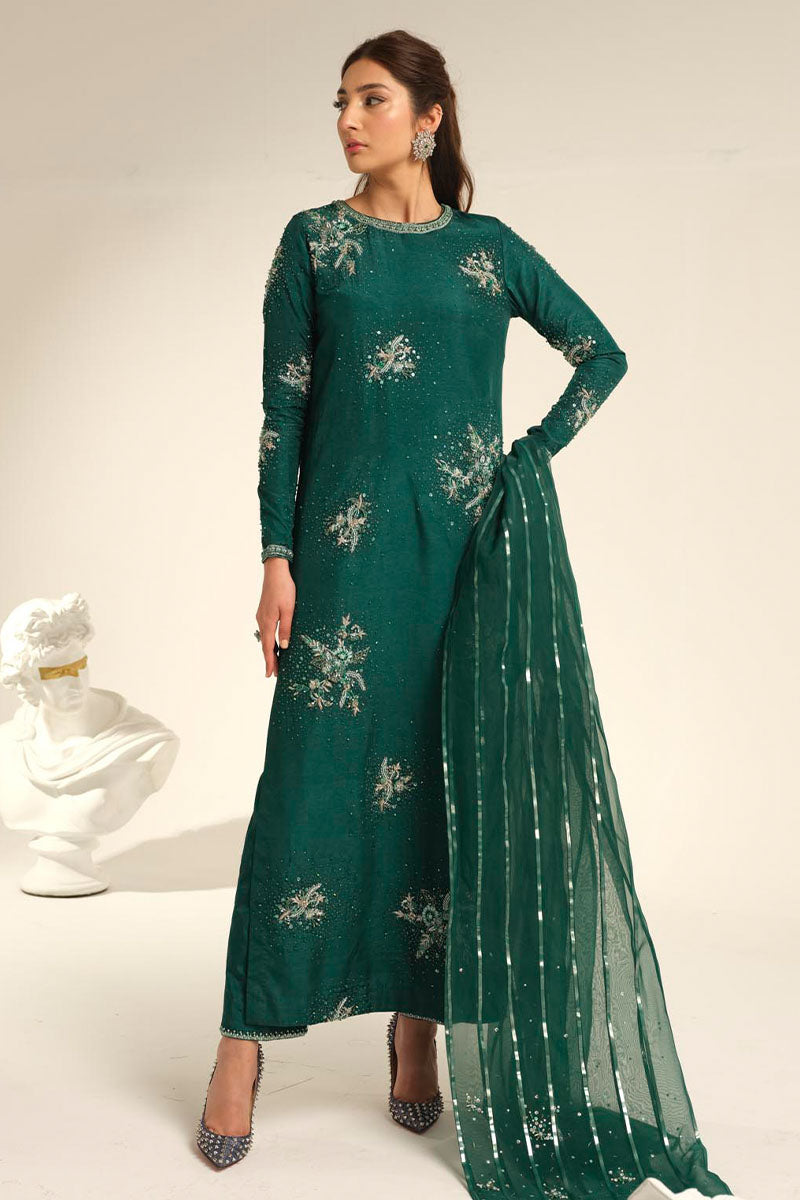 Carol | Green Korean Silk Embellished Suit