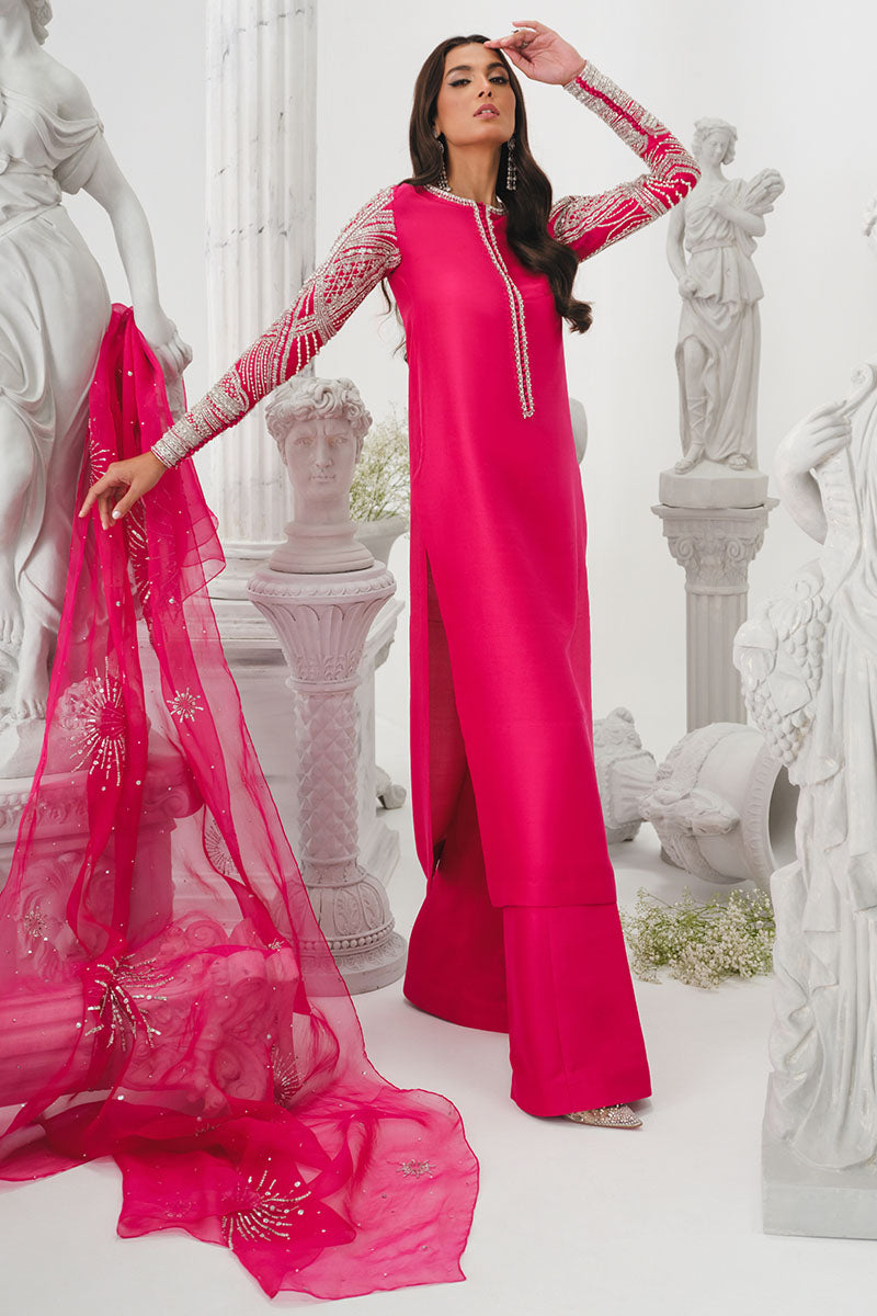 Cerise | Pink Korean Silk Embellished Suit