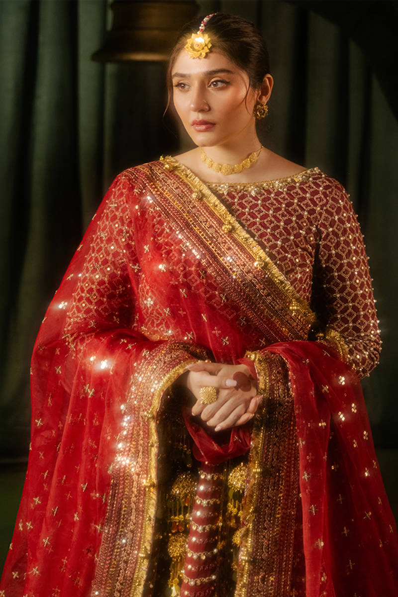 Mohsin Naveed Ranjha | Maroon Indian Silk Embellished Lehenga