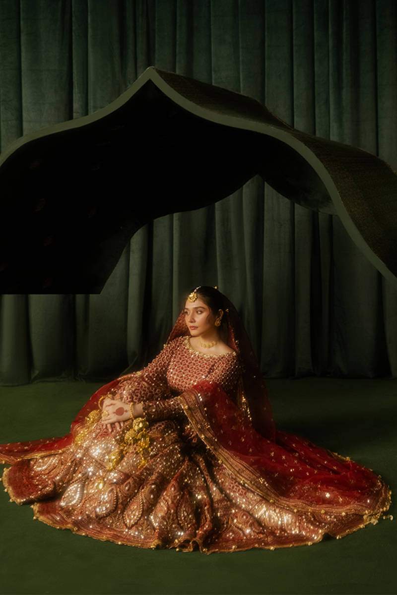 Mohsin Naveed Ranjha | Maroon Indian Silk Embellished Lehenga