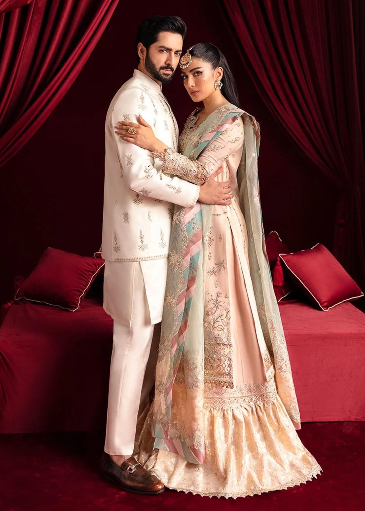 Qalamkar | Gotta Embroidered Lace Gharara