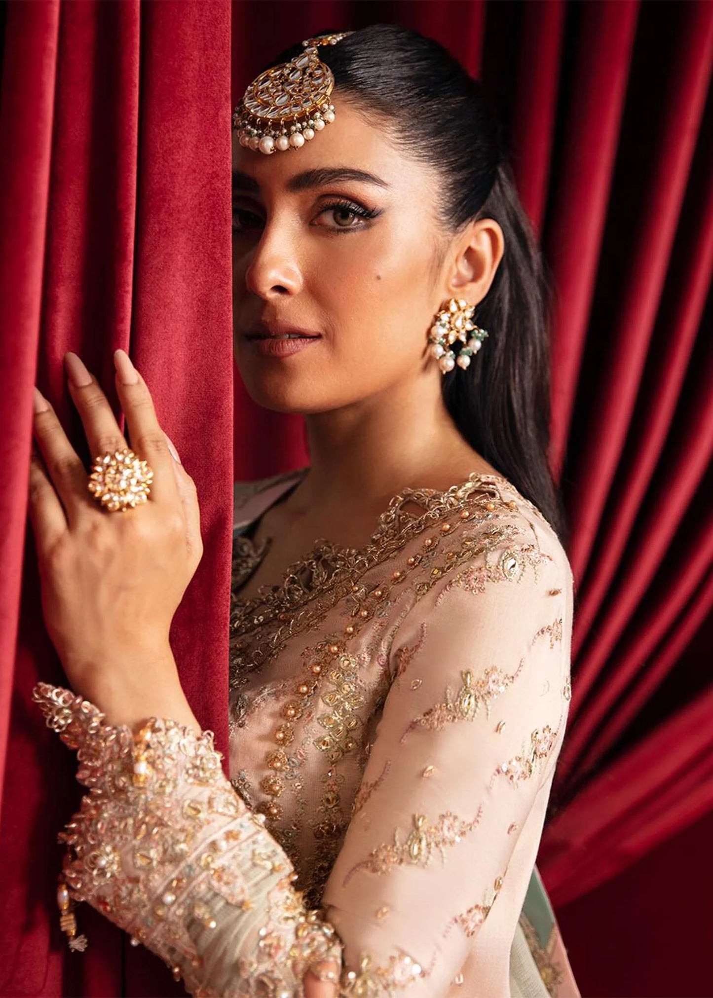 Qalamkar | Gotta Embroidered Lace Gharara