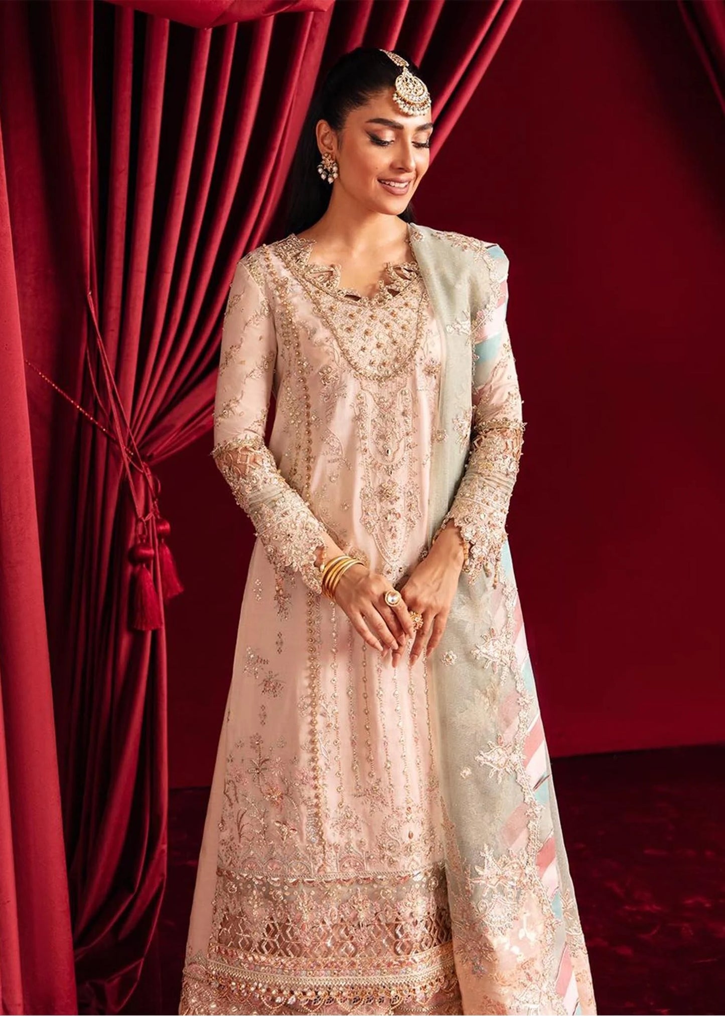 Qalamkar | Gotta Embroidered Lace Gharara