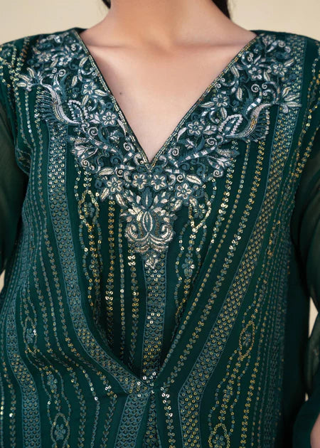 Jewel | Bottle Green Chiffon Embroidered Kaftan