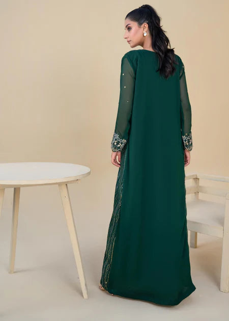Jewel | Bottle Green Chiffon Embroidered Kaftan