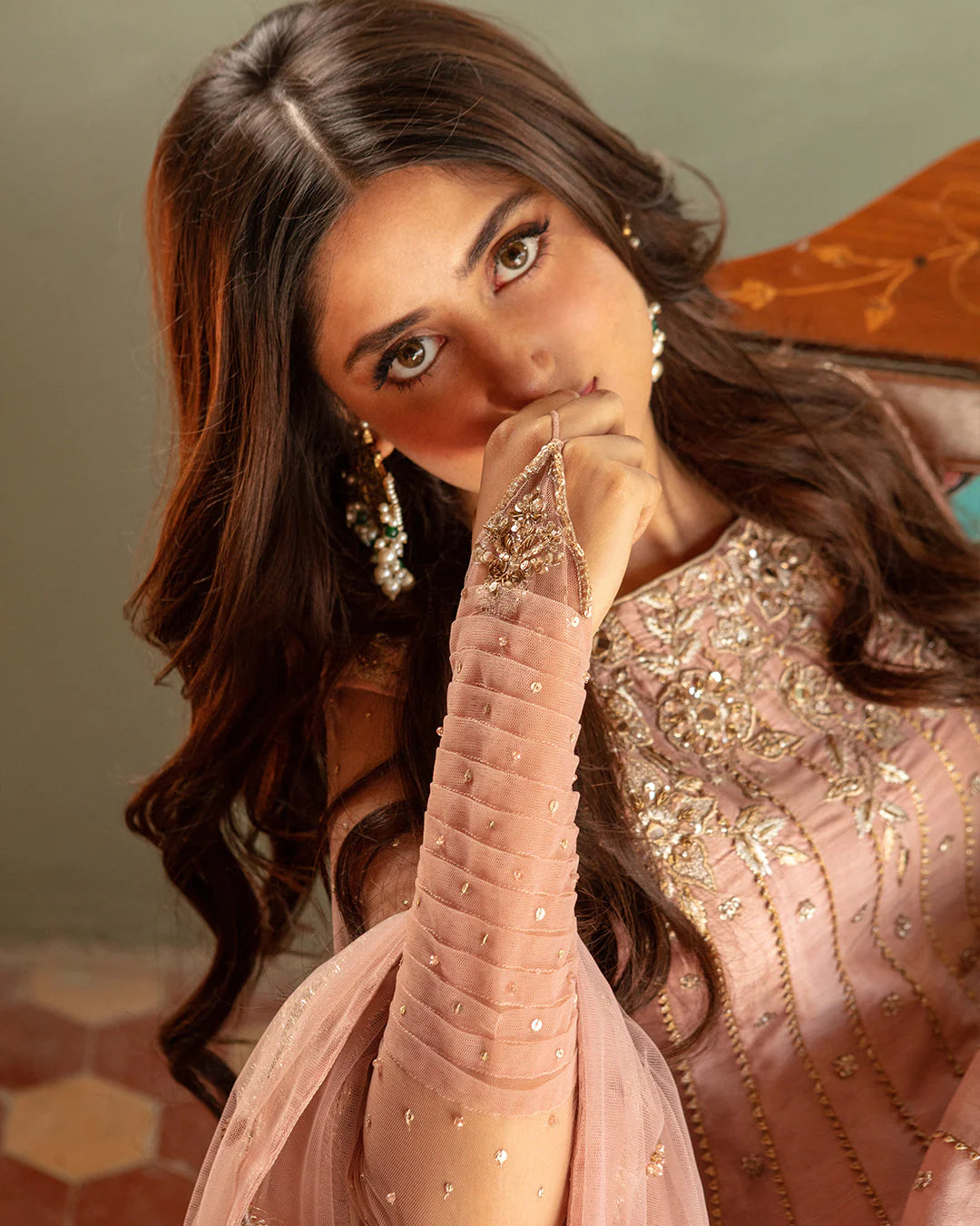 Faiza Saqlain | Hand Embellished Korean Raw Silk Churidar Dress