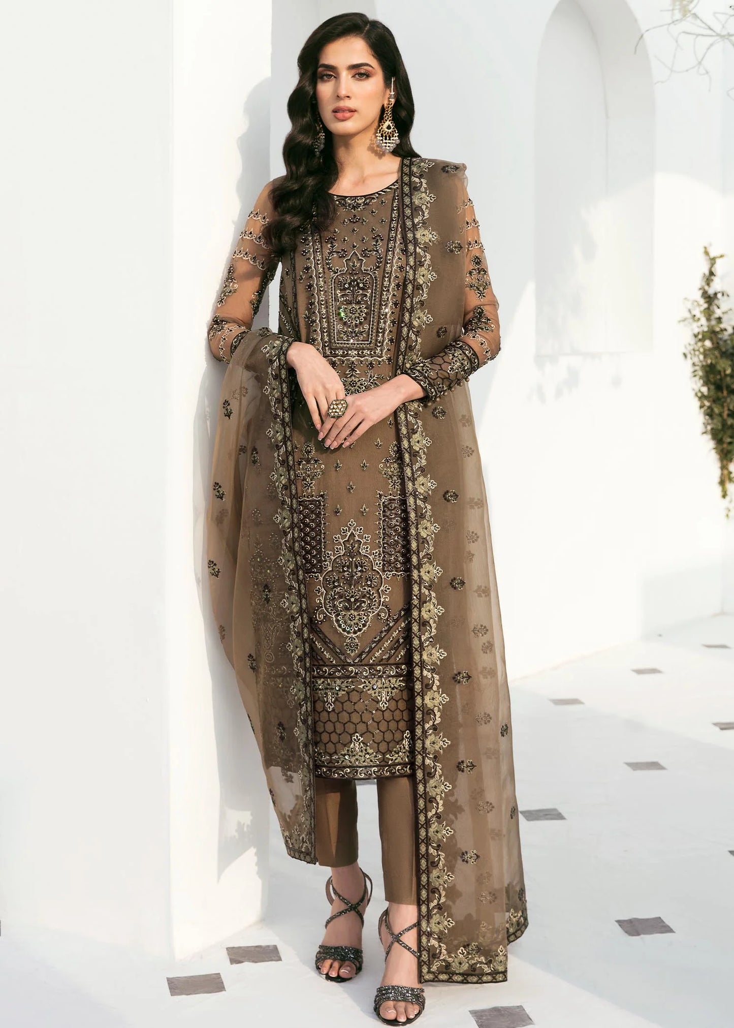 Zinia | Organza Embroidered Dress