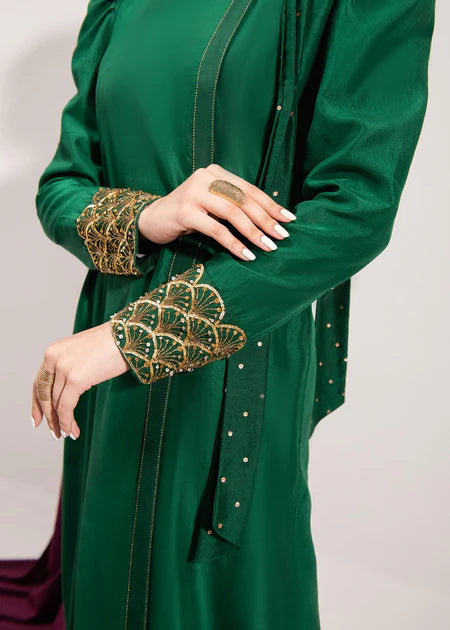 Samira | Green Silk Hand Embellished Maxi
