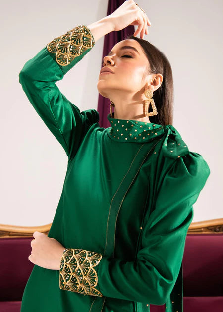 Samira | Green Silk Hand Embellished Maxi