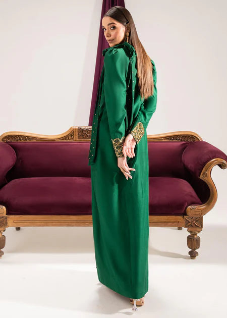 Samira | Green Silk Hand Embellished Maxi